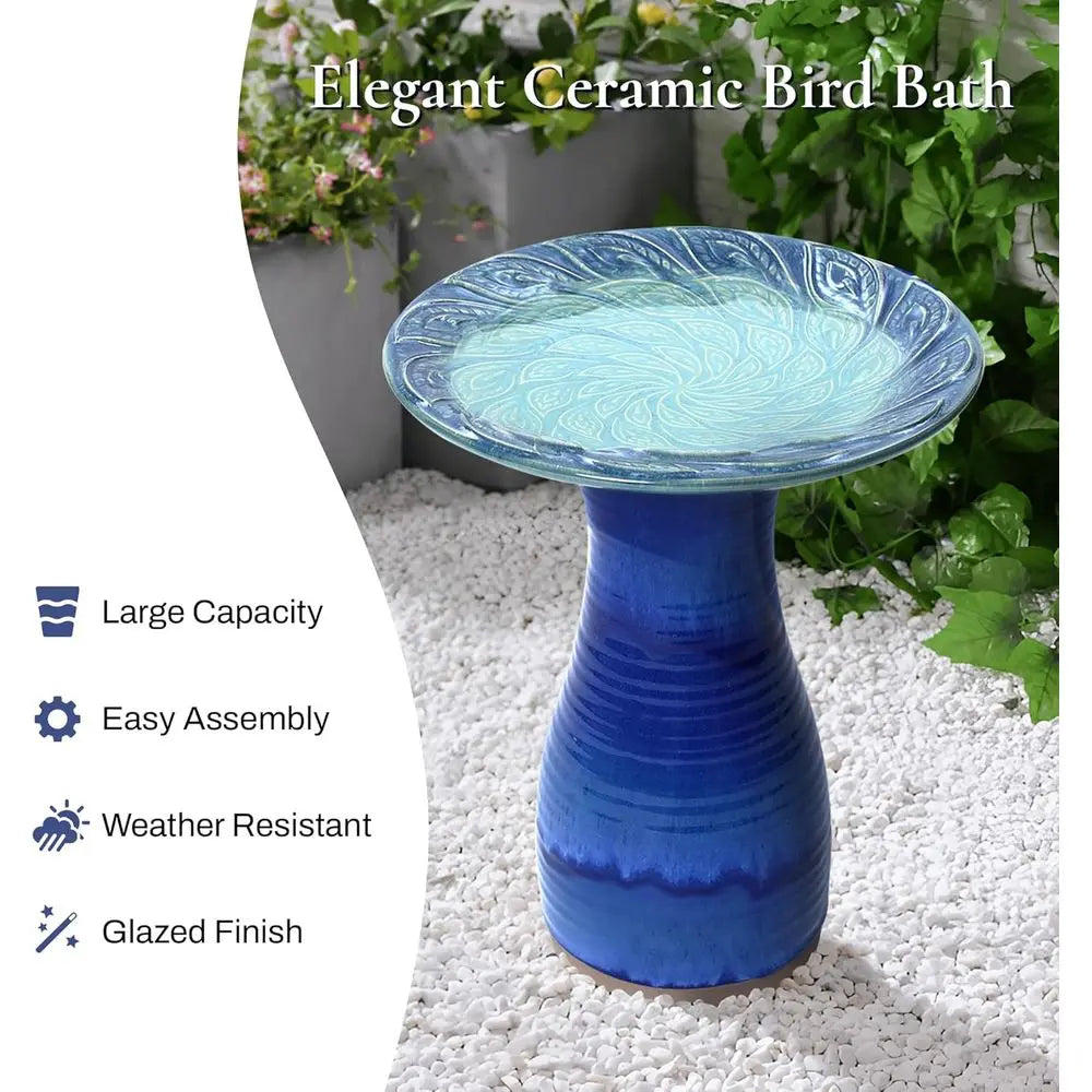 Glazed Ceramic Bird Bath for Outdoors with Pedestal