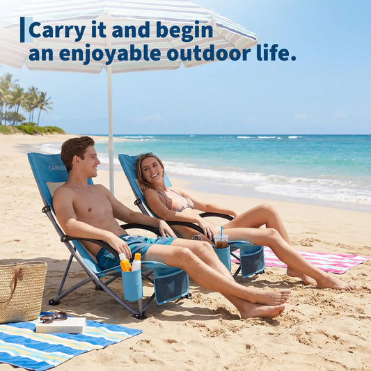 HiMISS Beach Chairs 2 Pack Folding Cup Holders Portable Outdoor