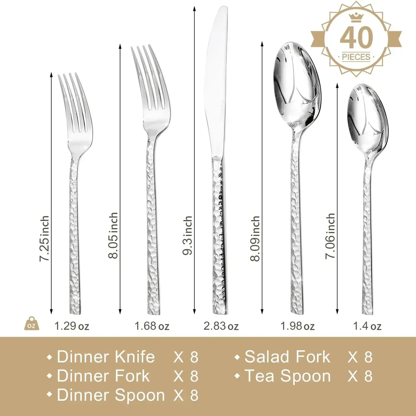 Kingstone Hammered Silverware Set 18 10 Stainless Steel Flatware