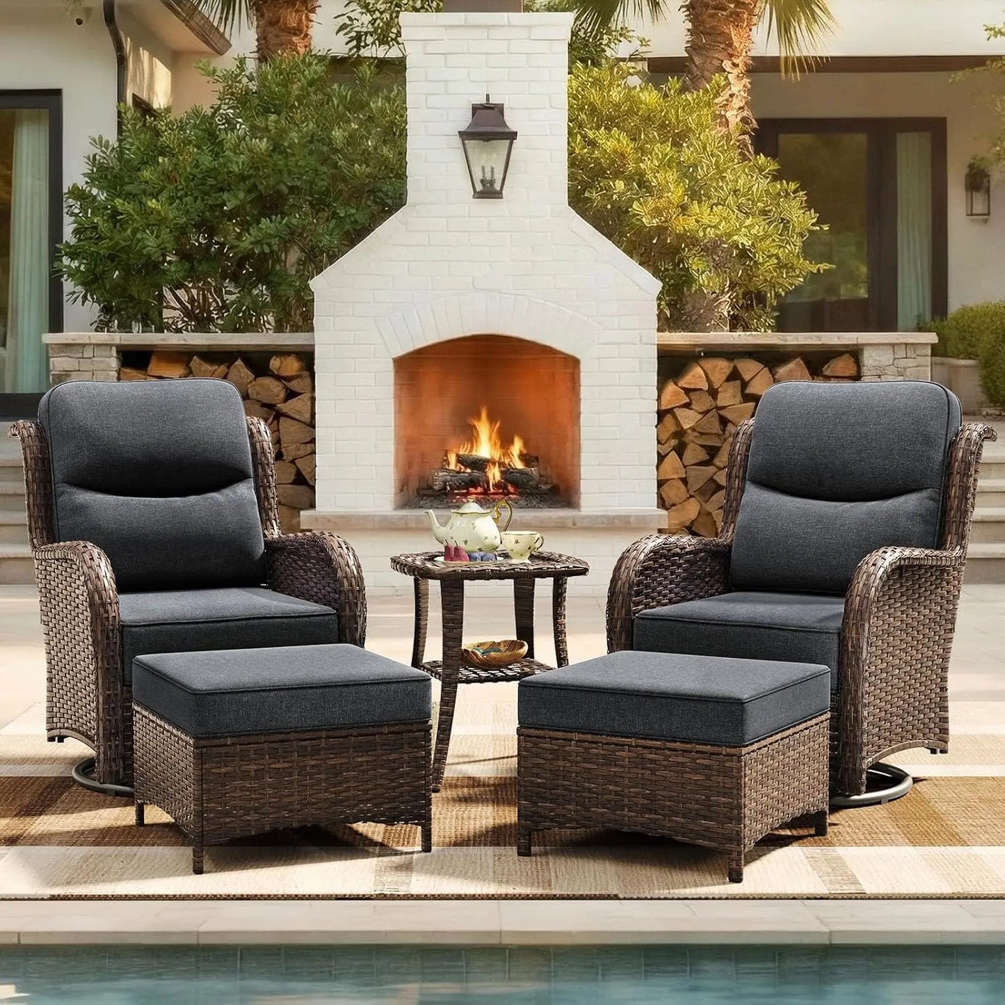 Luxury 5 Piece Wicker Patio Set With Cushions All Weather