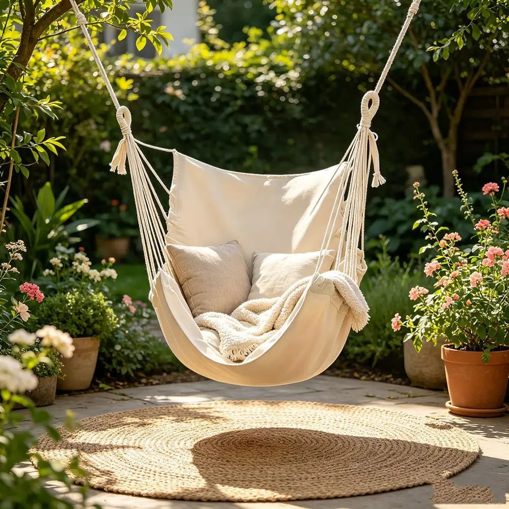 Outdoor Leisure Hammock Swing Chair With Soft Breathable Cotton Fabric