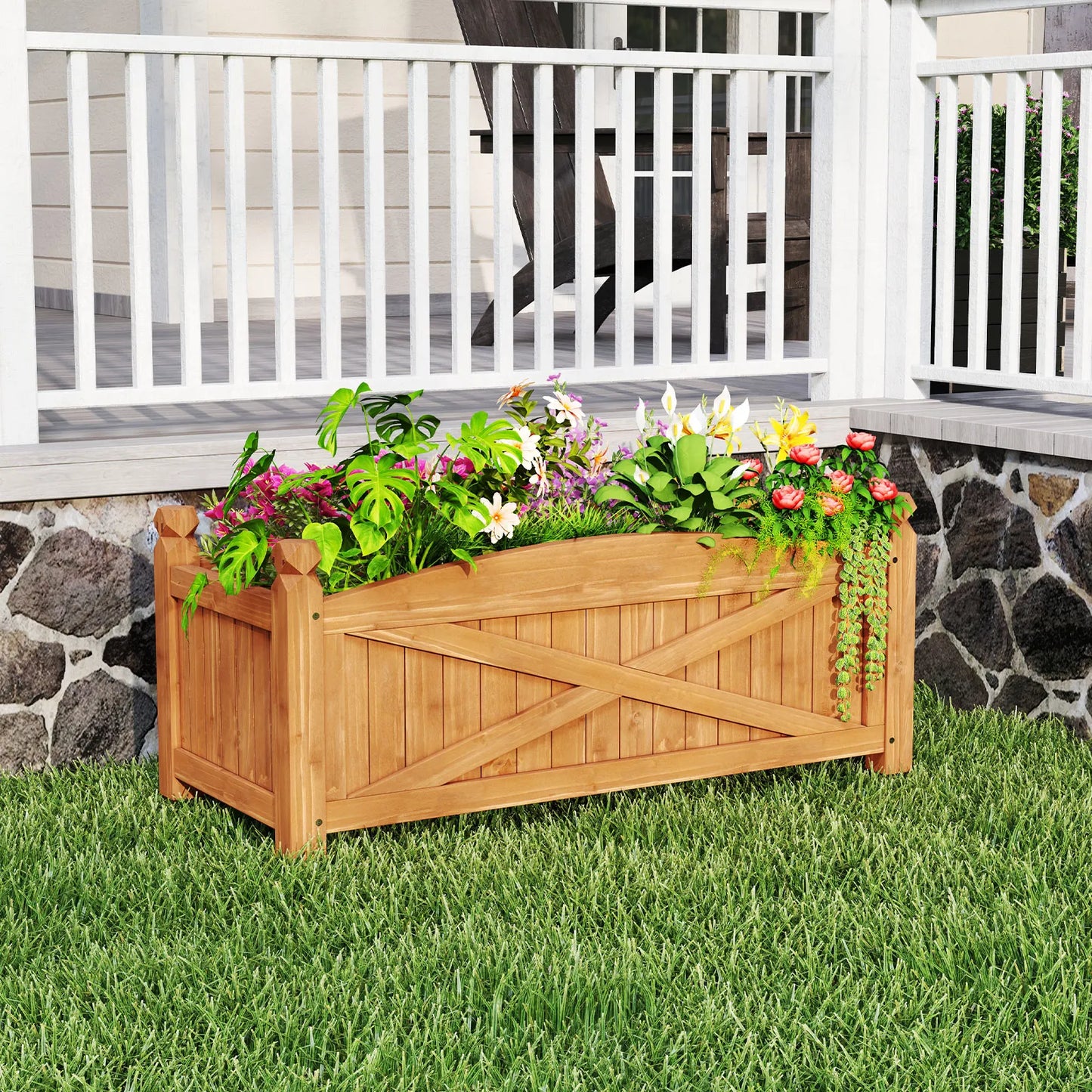 LIFEZEAL Wooden Raised Garden Bed With Drainage Holes