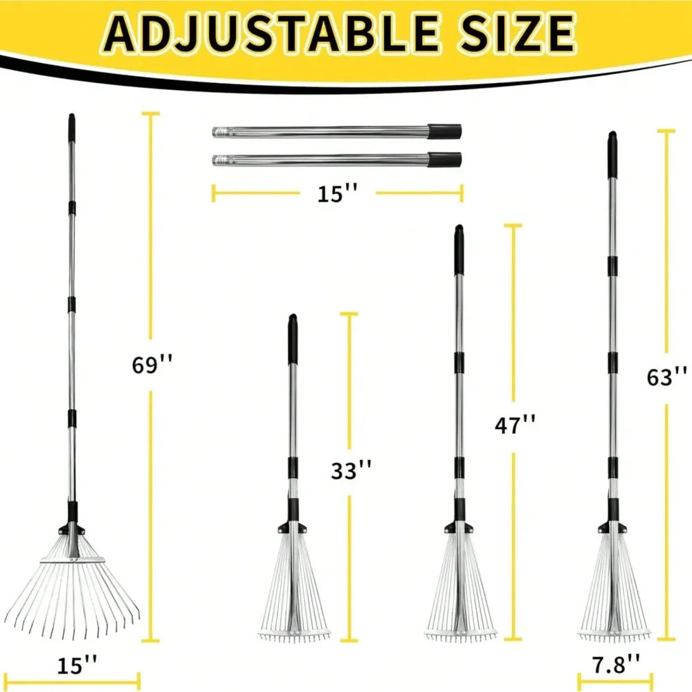 Duty Adjustable Garden Rake Expandable Leaf Rake For Lawns