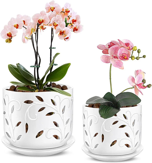 Ceramic Orchid Pot With Drainage Holes And Tray Indoor Outdoor
