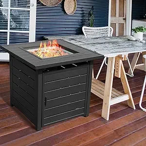 Sxyayi Propane Fire Pit Table With Lid And Lava Rock