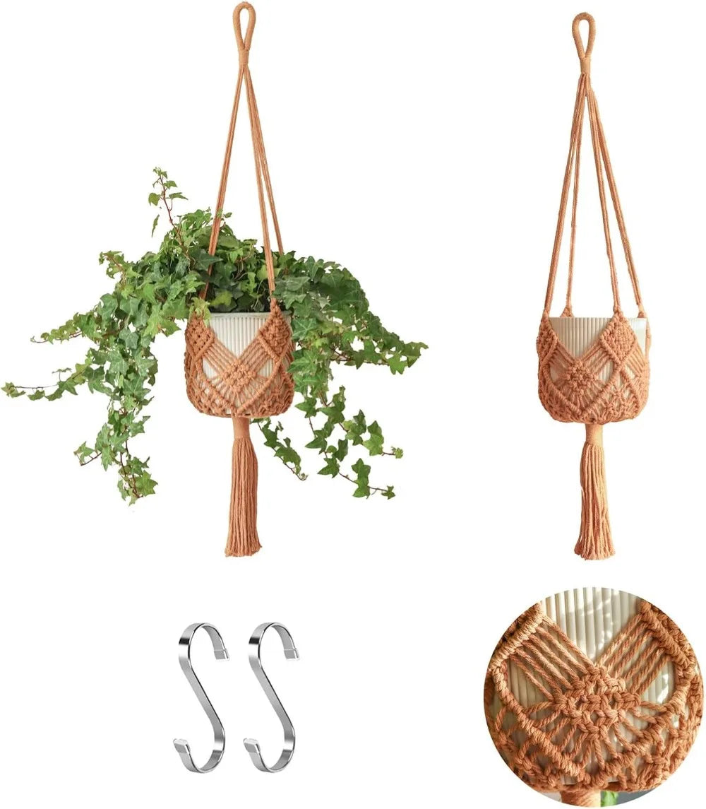 Macrame Plant Hangers 2 Pack With S Hooks Indoors Handmade