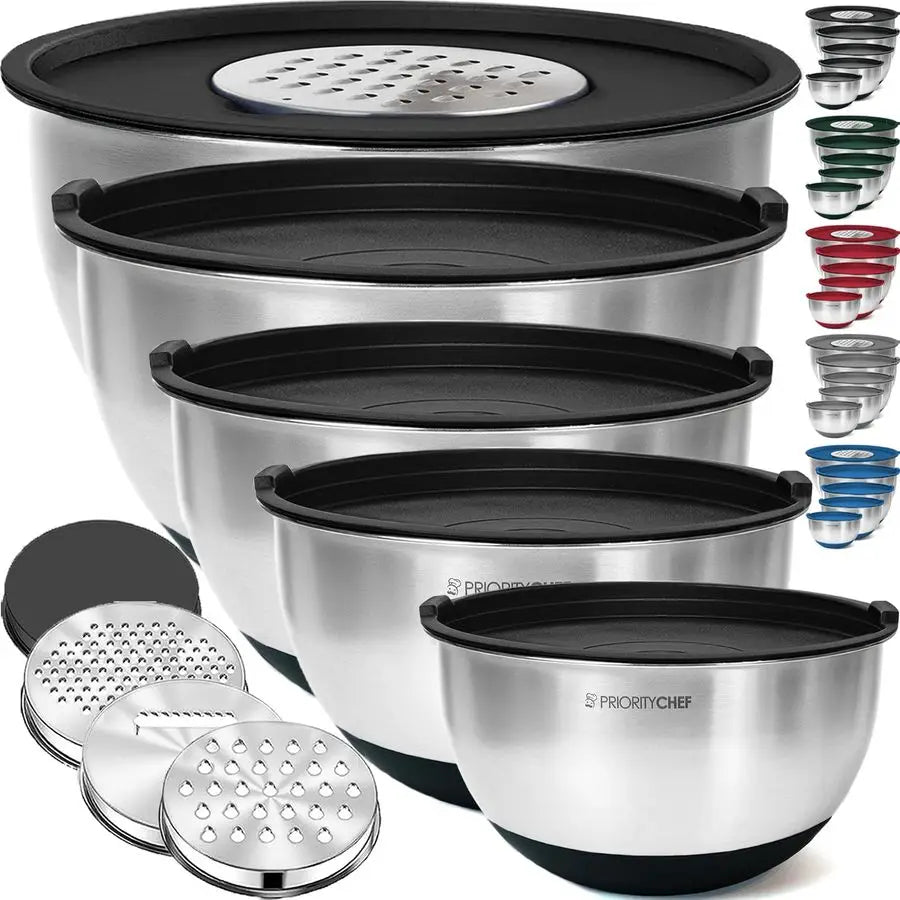 Stainless Steel Mixing Bowls With Lids Set Non Slip Base Grater Attachments