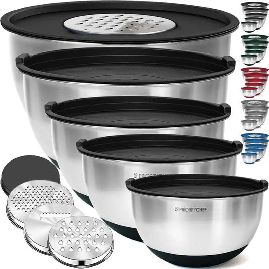 Stainless Steel Mixing Bowls With Lids Set Non Slip Base Grater Attachments