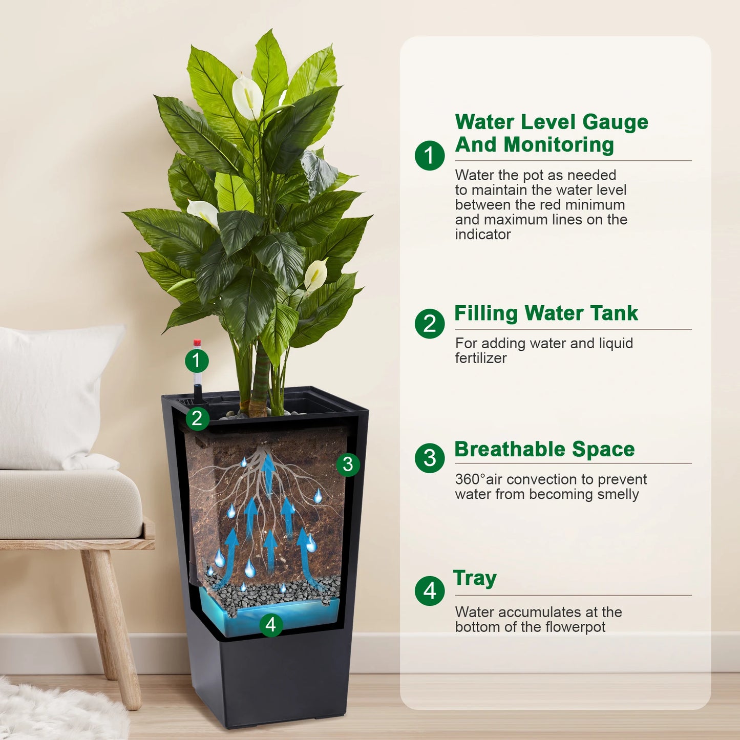 Two Pack Indoor Outdoor Planter Pots With Drainage Auto Watering