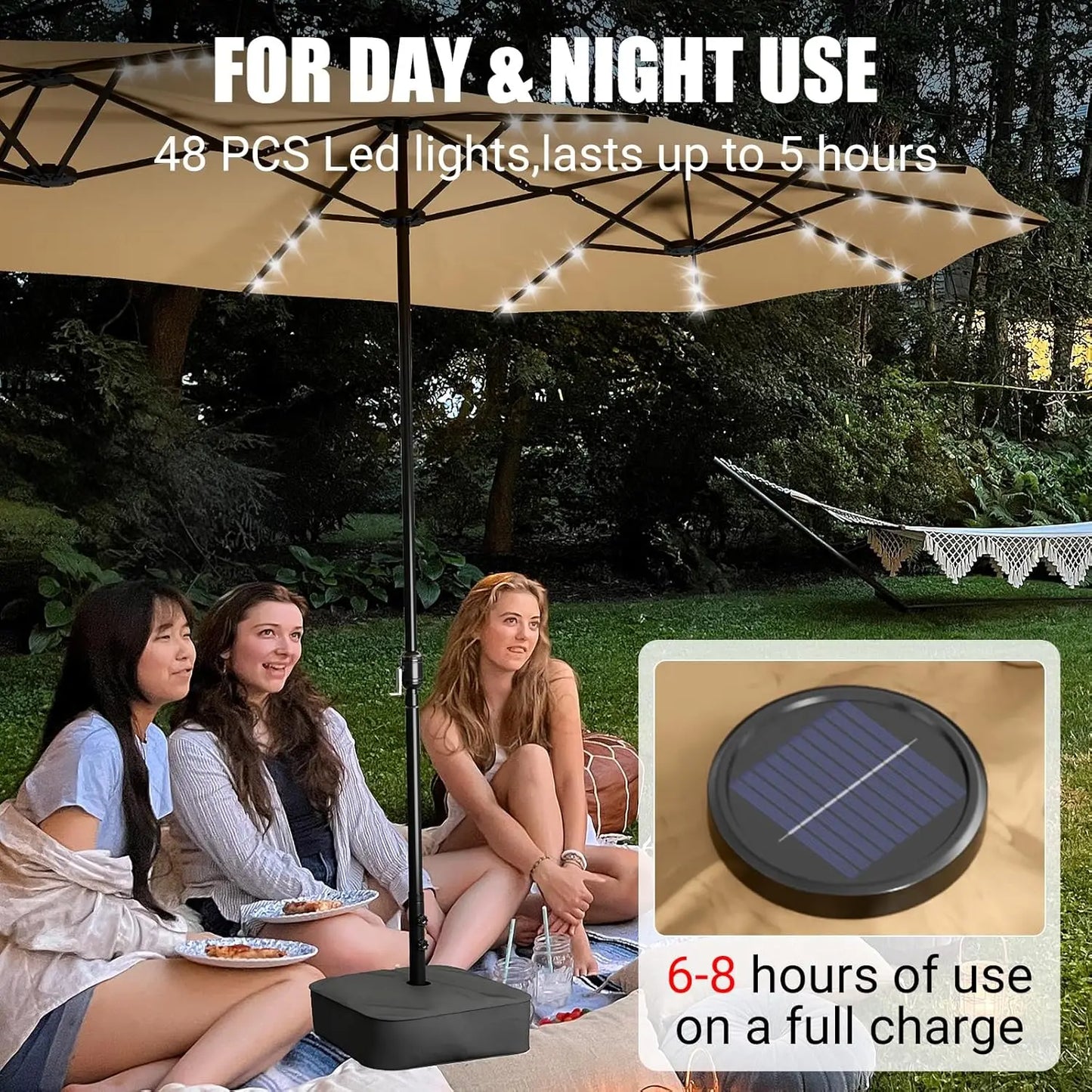 Double Sided Outdoor Patio Umbrella With Base Shade
