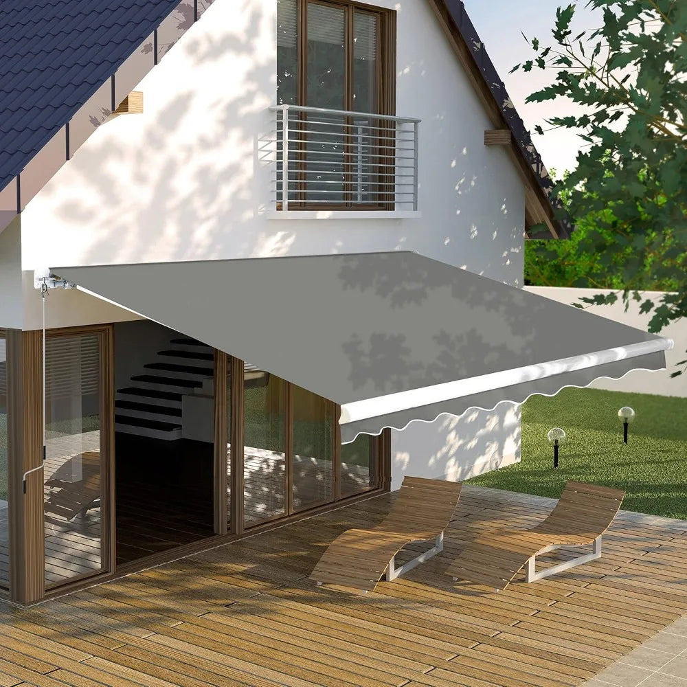 Retractable Patio Awning With Manual Crank Aluminum Frame Outdoor Shade
