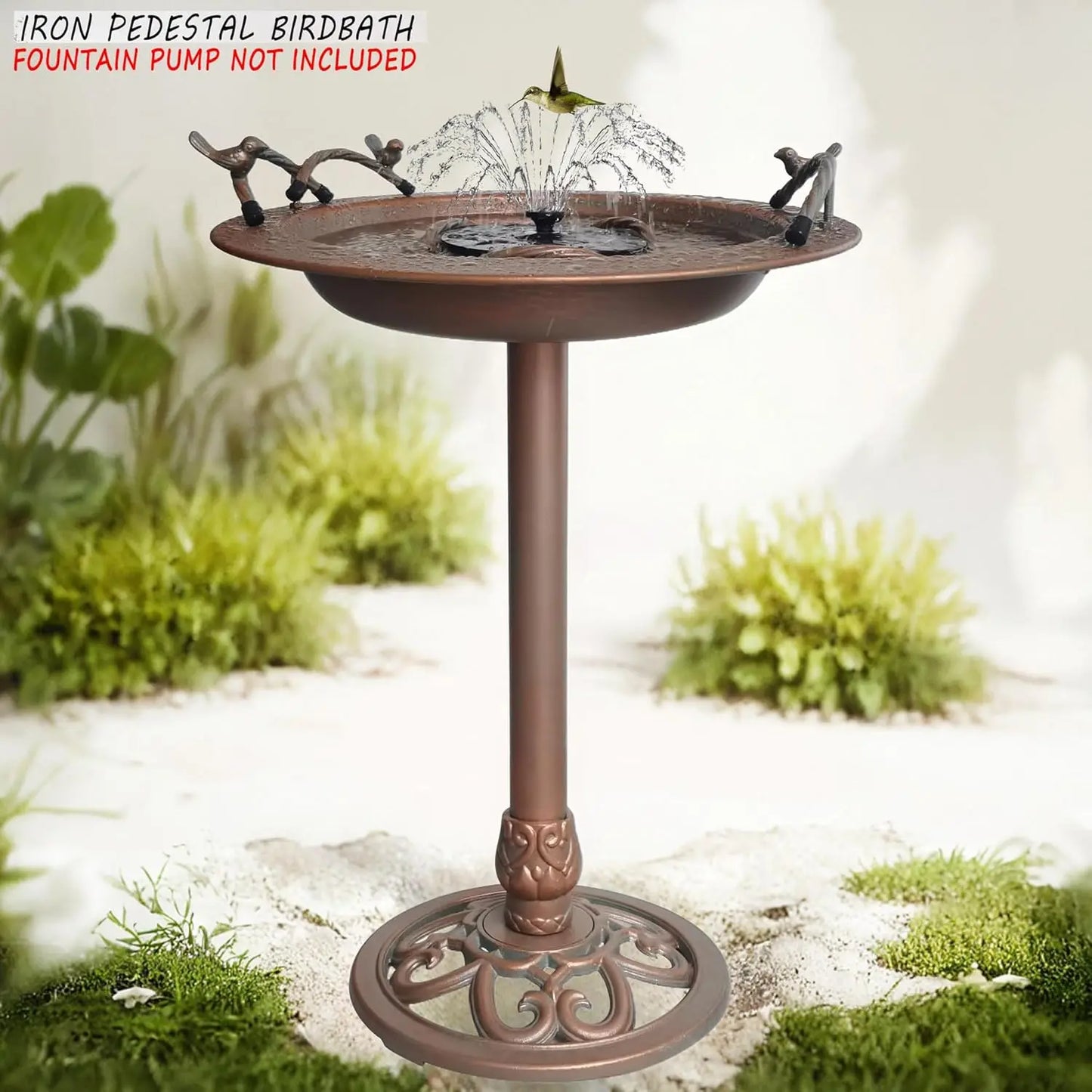Iron Birdbath Outdoor Water Feature With Bird Feeder