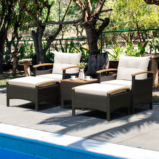 HOMASIS 5 Piece Patio Rattan Furniture Set With Wood Top