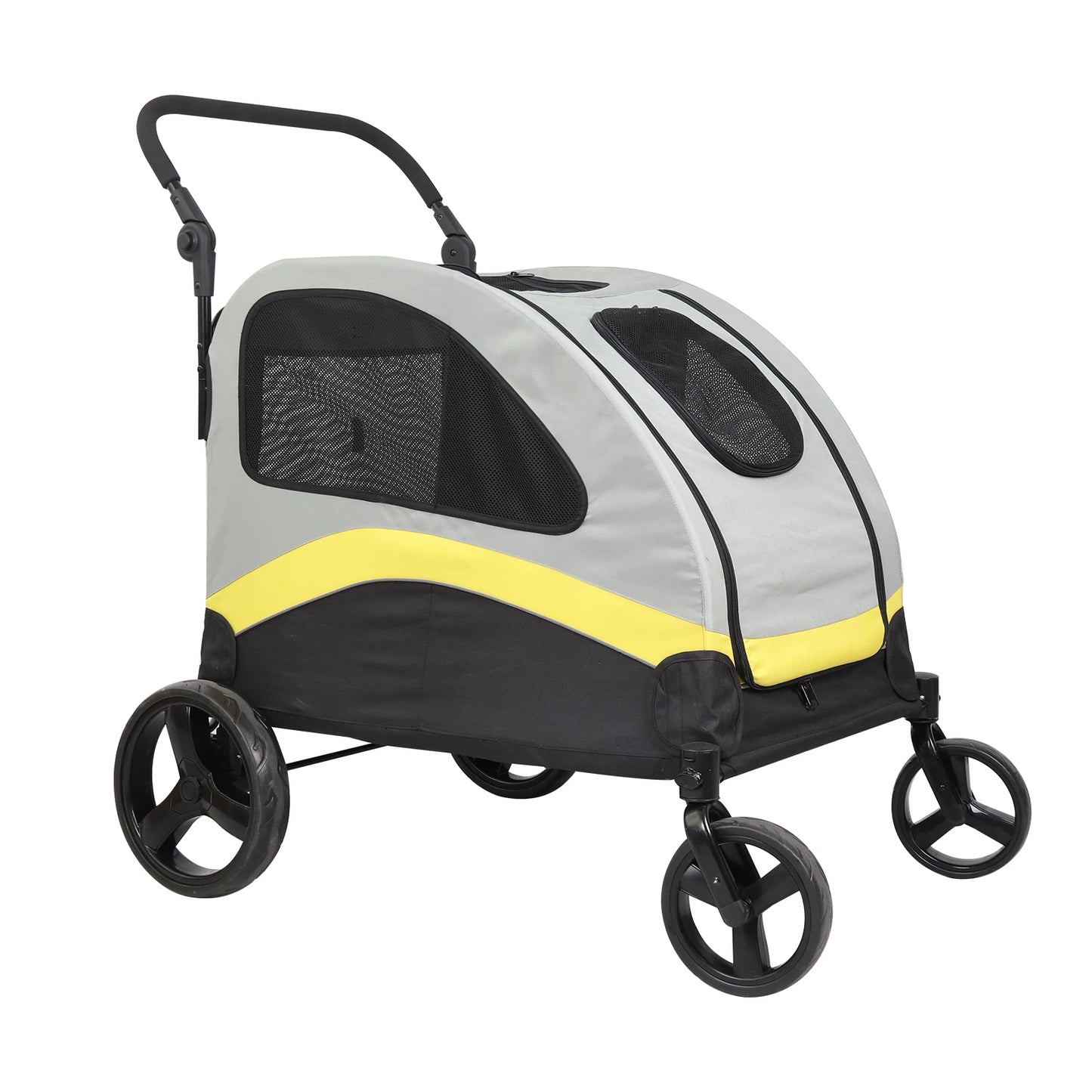Pet Stroller For Two Dogs With Folding Zipper Divider