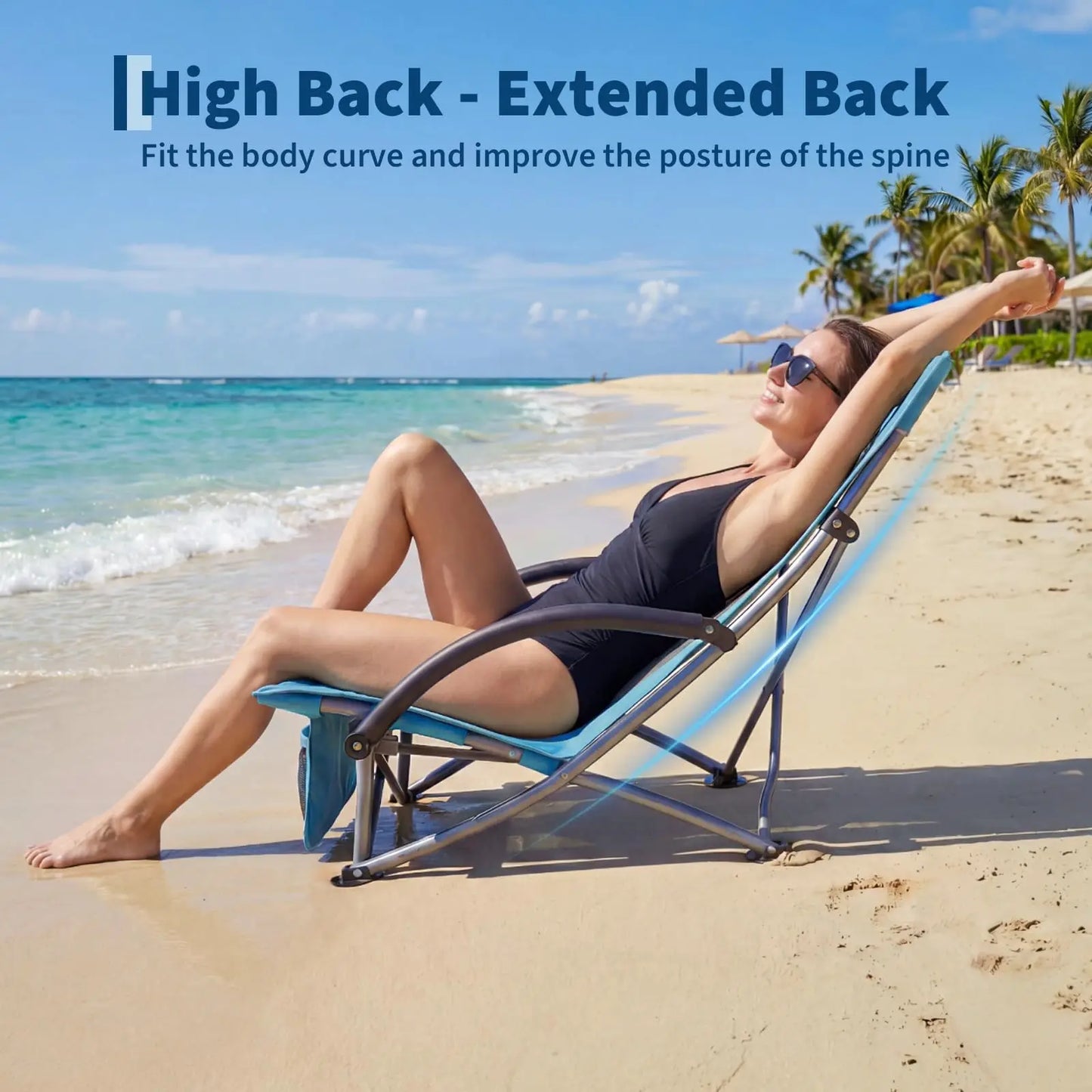 HiMISS Beach Chairs 2 Pack Folding Cup Holders Portable Outdoor