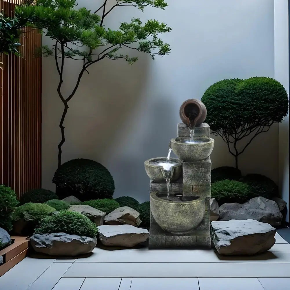 Rockery Waterfall Fountain With LED Light For Garden Patio