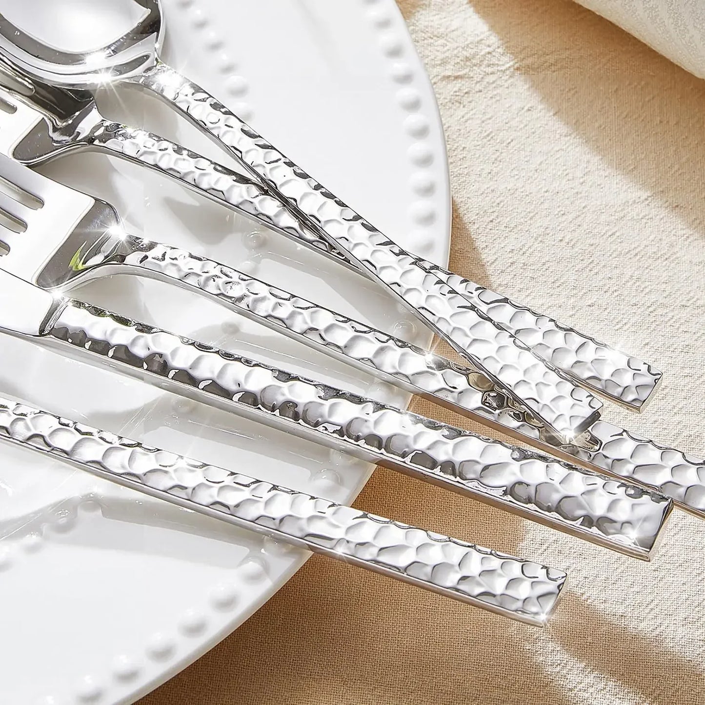 Kingstone Hammered Silverware Set 18 10 Stainless Steel Flatware