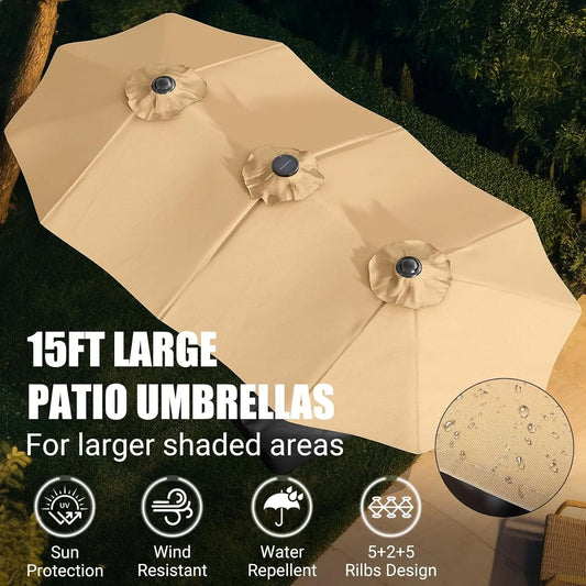 Double Sided Outdoor Patio Umbrella With Base Shade