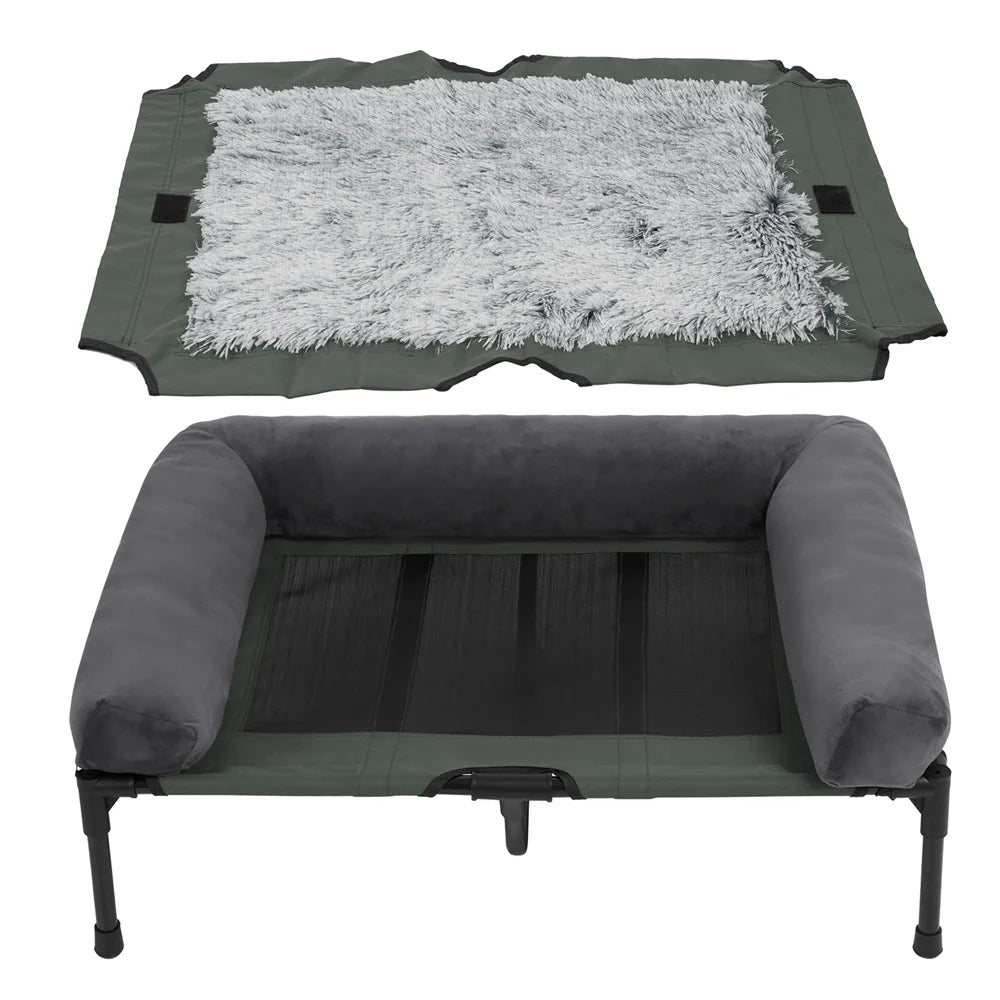 BORWART Outdoor Raised Dog Bed With Cooling Breathable Plush Mat