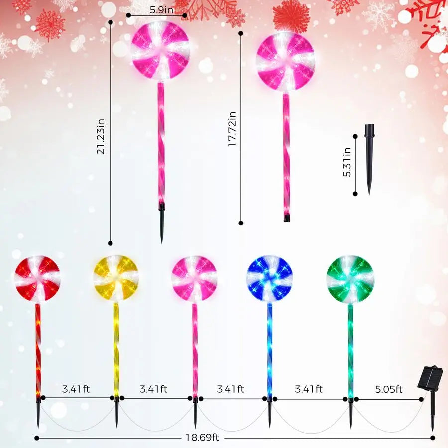 Solar Christmas Pathway Lights Candy Cane Lollipops