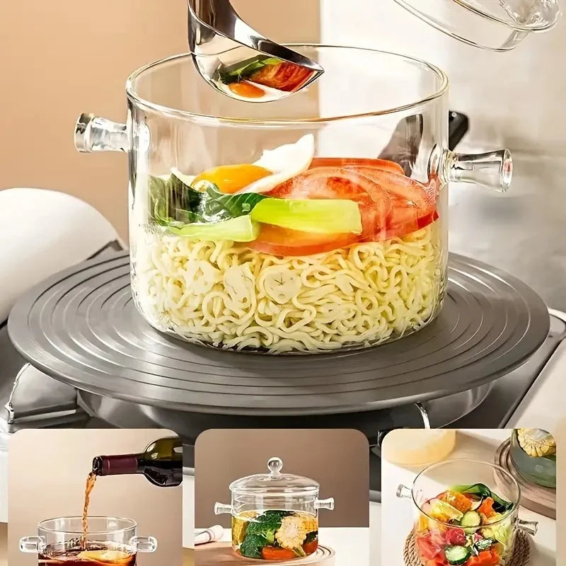 Glass Pot With Lid Clear Soup Pot Open Cookware Kitchen