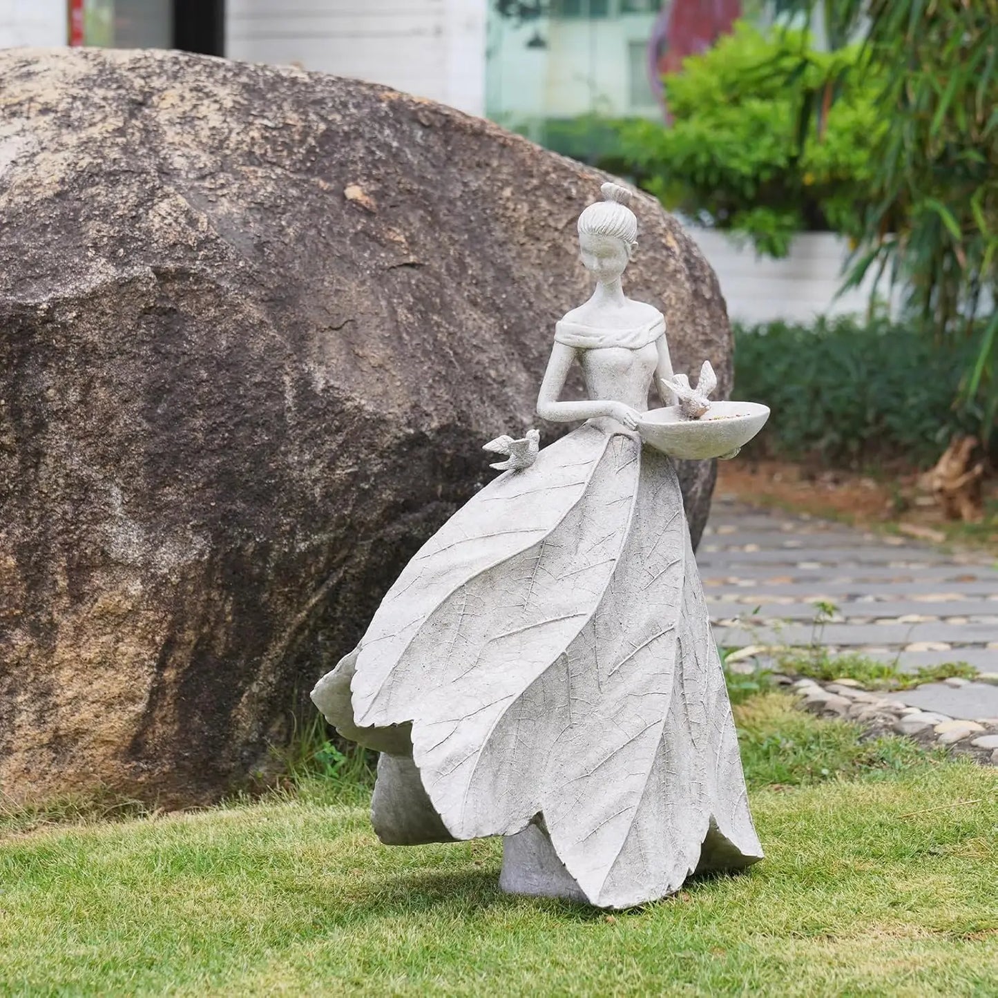 Fairy Garden Statue Bird Feeder And Bird Bath Outdoor Decor