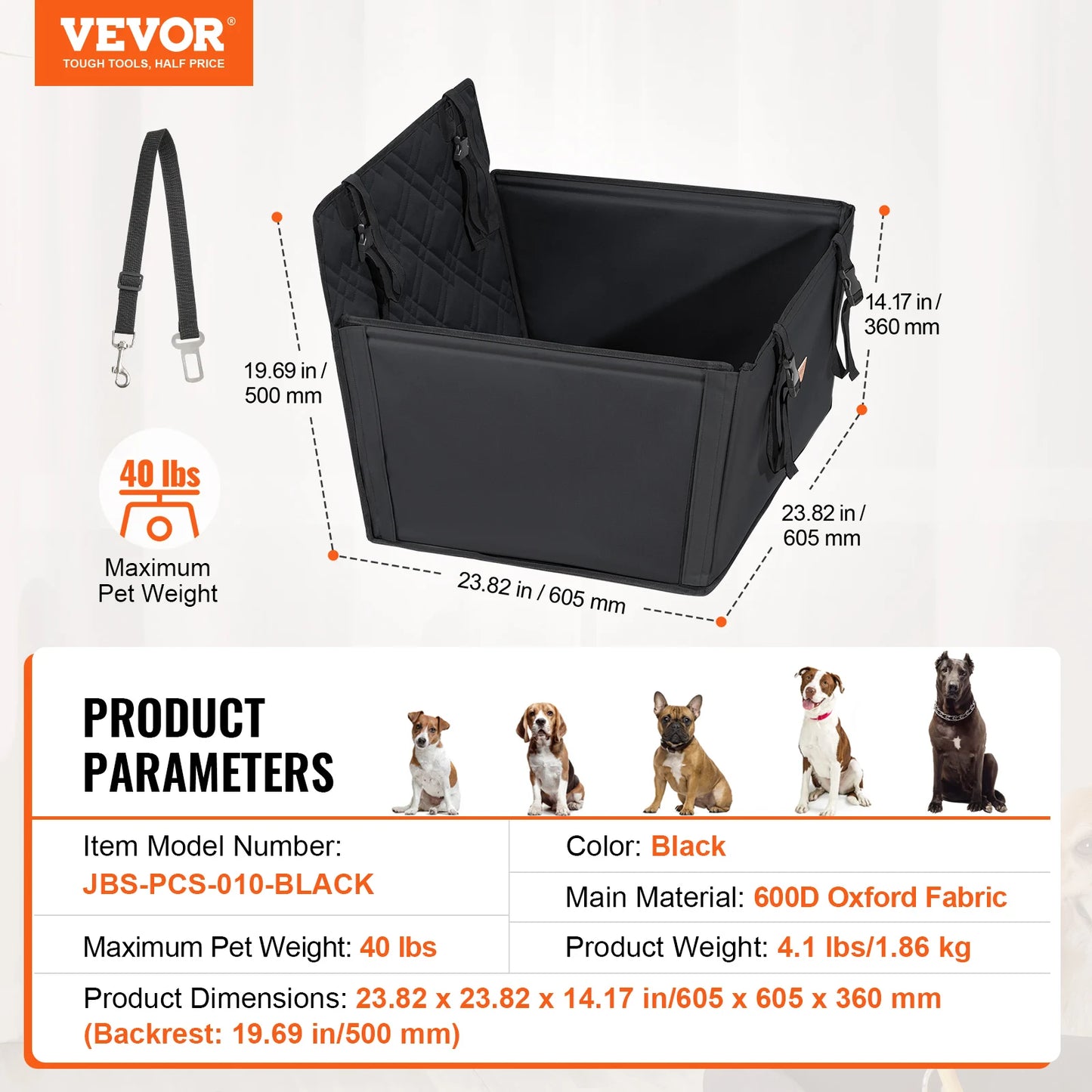 SucceBuy Waterproof Dog Car Seat Booster With Clip-On Leash
