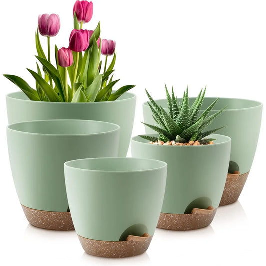 NBVCX Self Watering Plant Pots Set Of 5 Indoor Outdoor