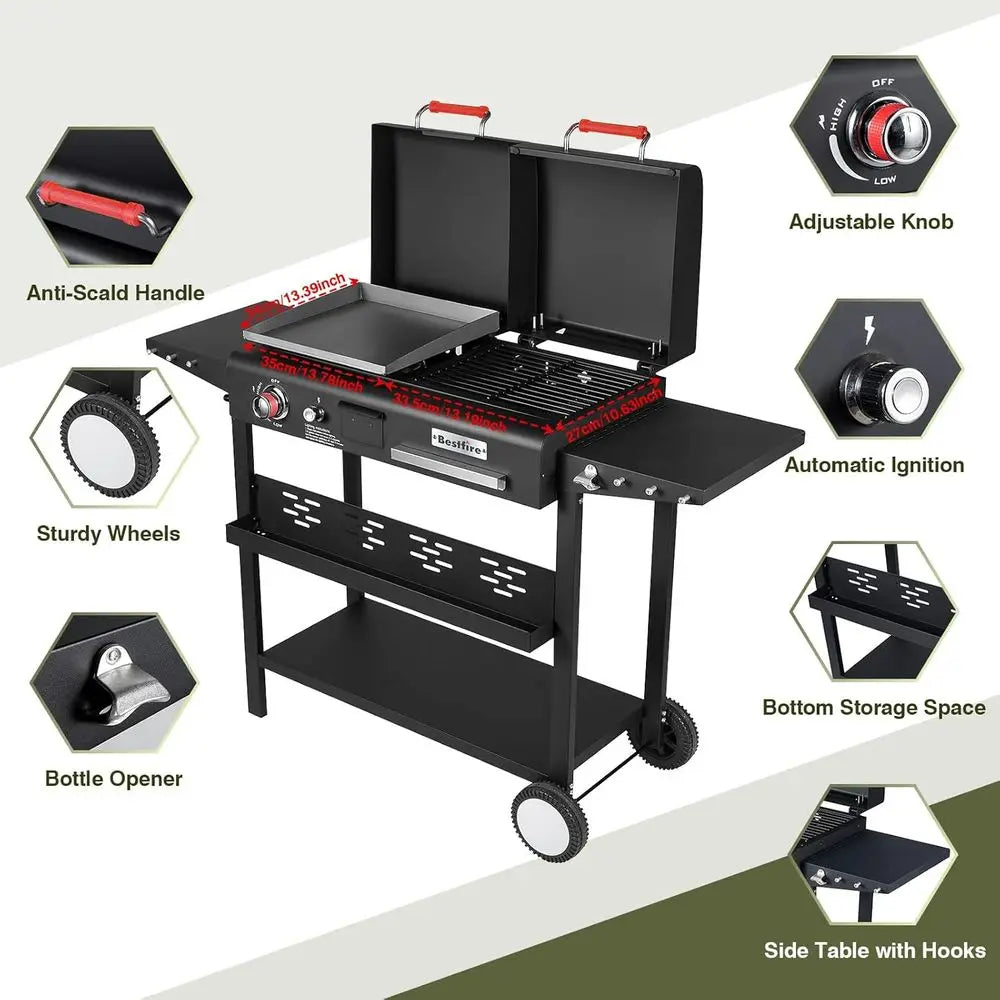 Dual Fuel Propane and Charcoal Grill With Dual Lids