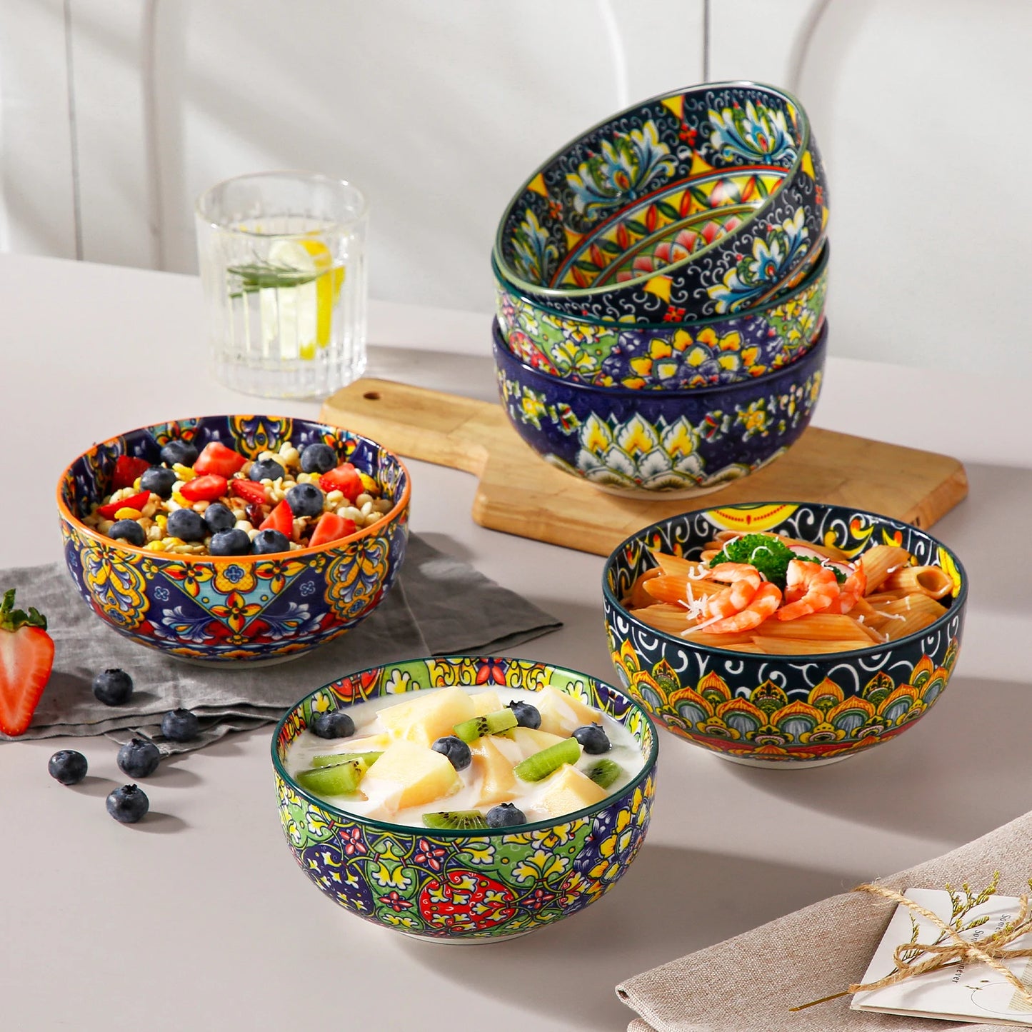 MALACASA Ceramic Cereal Bowls Set For Salad Pasta Oatmeal