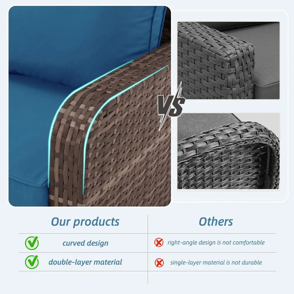 AllWeather PE Wicker Patio Loveseat Sofa With Ottoman And Cushions