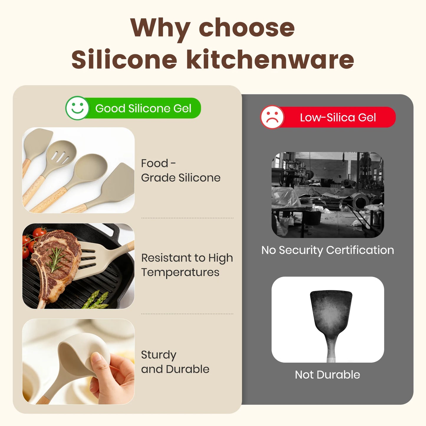 Silicone Wooden Handle 44 Piece Nonstick Kitchen Utensil Set FoodGrade