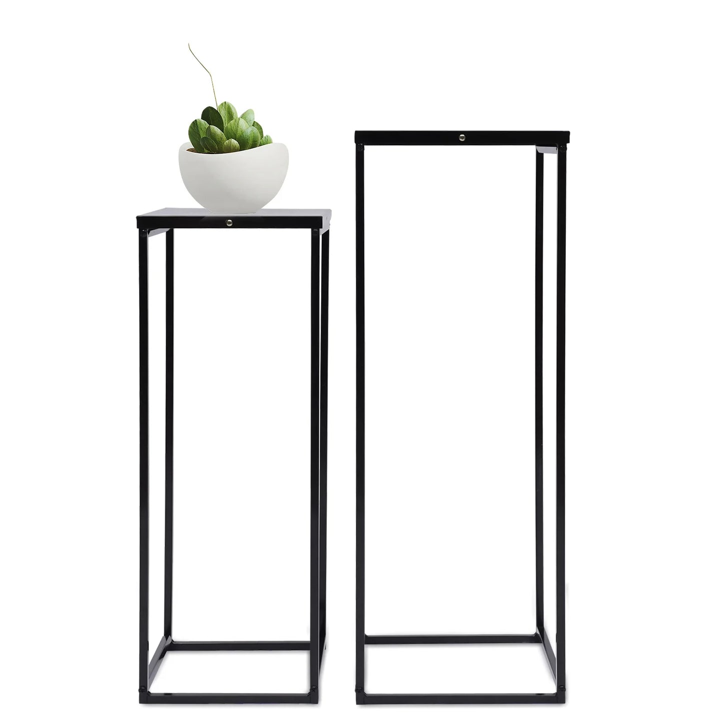Two Pack Black Metal Square Plant Stands For Patio Decor