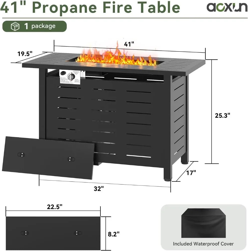 Aoxun Propane Fire Pit Table Outdoor 50000 BTU Weatherproof