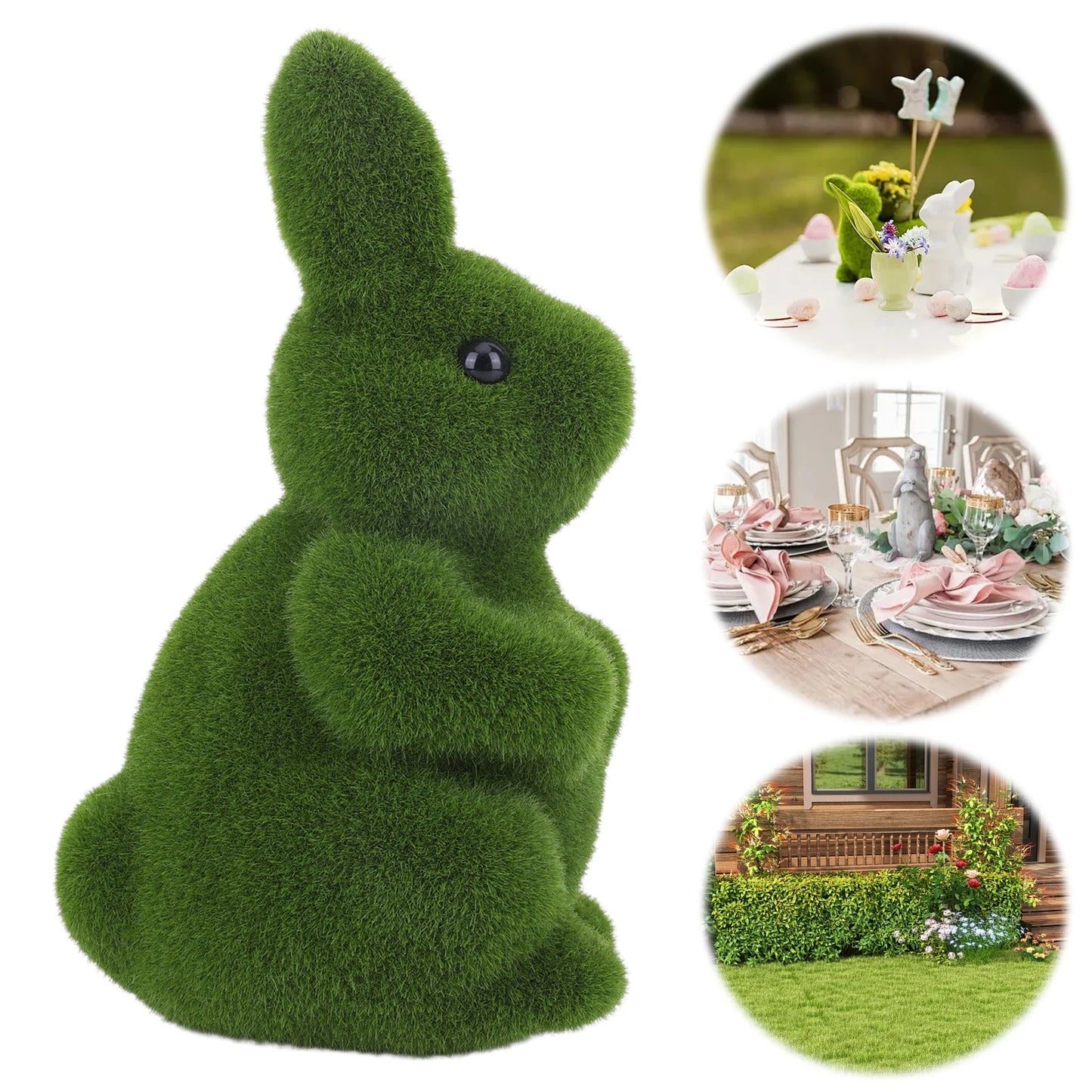 Flocking Bunny Statue Artificial Moss Rabbit Figurine For Garden Decor Patio