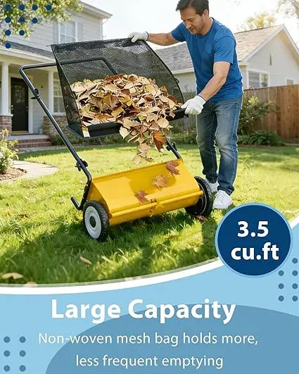 Push Lawn Sweeper With 7 Cu Ft Collection Bag And Durable Steel Frame
