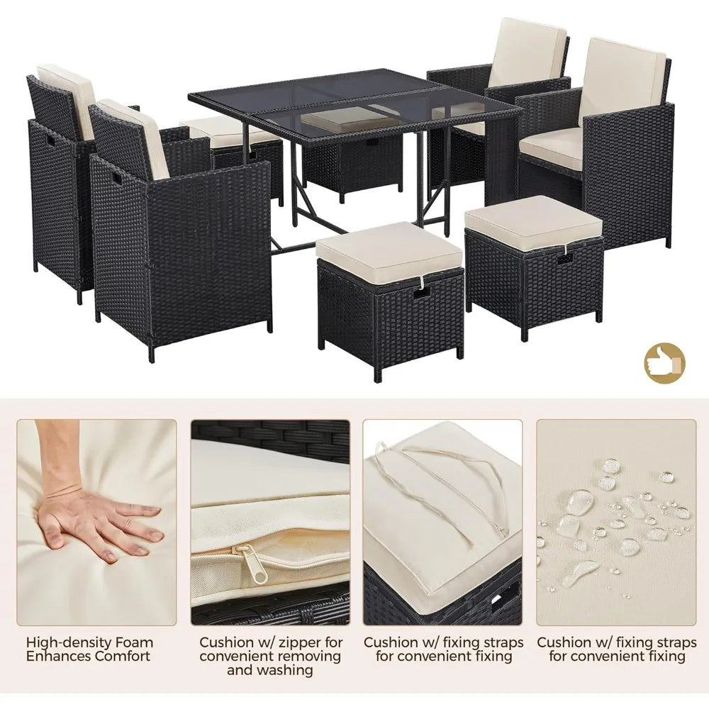 9 Piece Outdoor Patio Dining Set With Glass Table Ideal