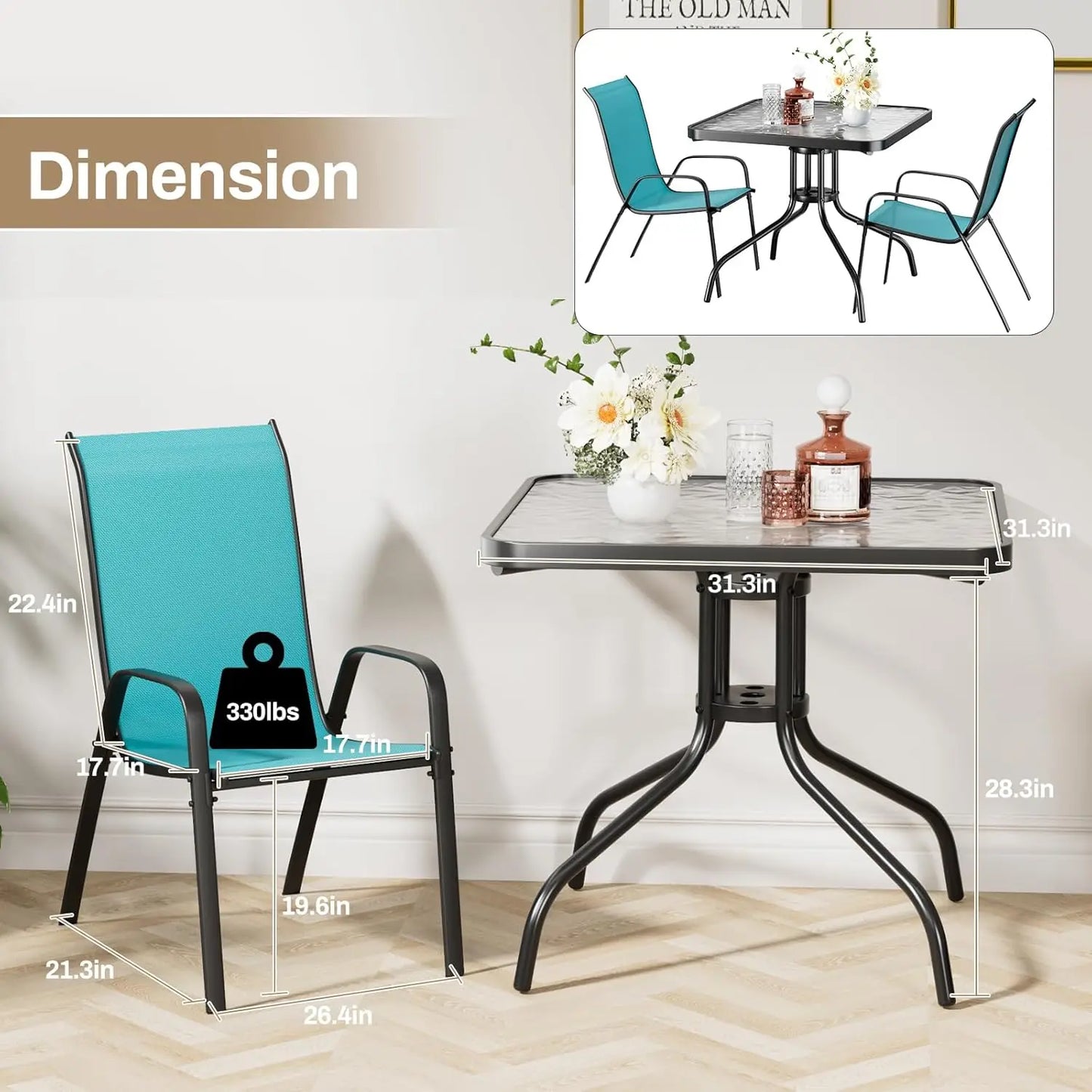 Patio Dining Set With Table And Four Textilene Chairs