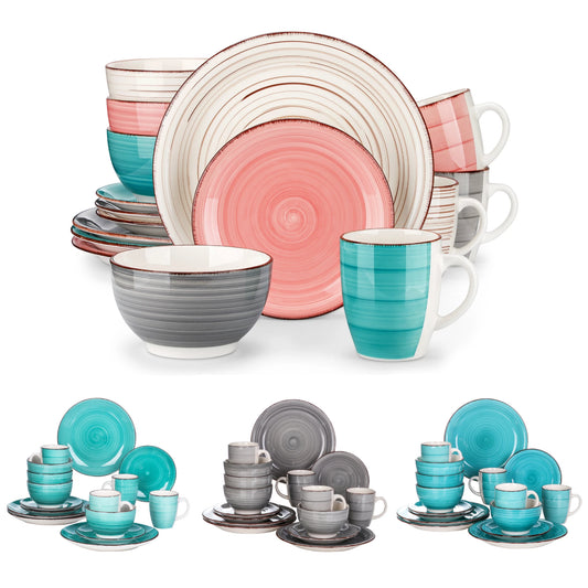 MALACASA Porcelain Dinnerware Set Vintage Ceramic Tableware 16 Piece
