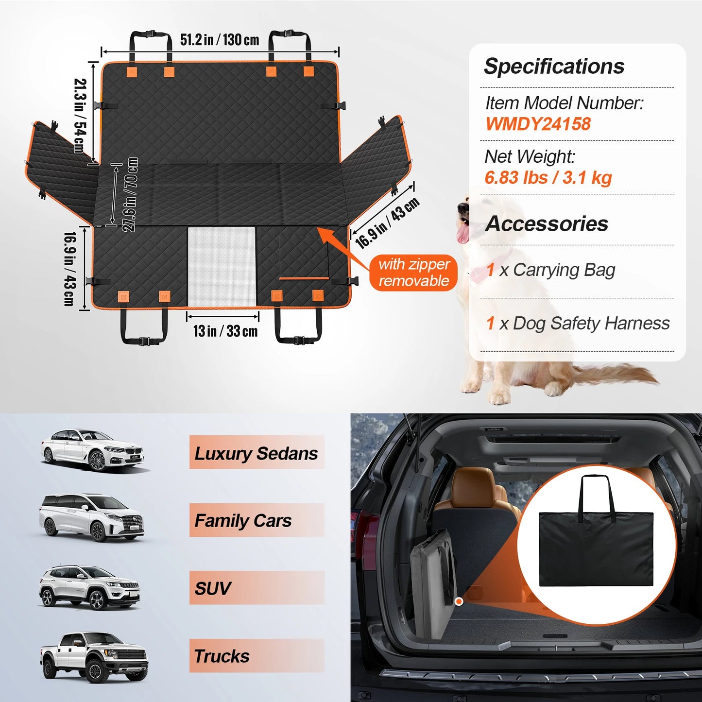 SucceBuy Back Seat Extender Dog Car Hammock Mesh Window