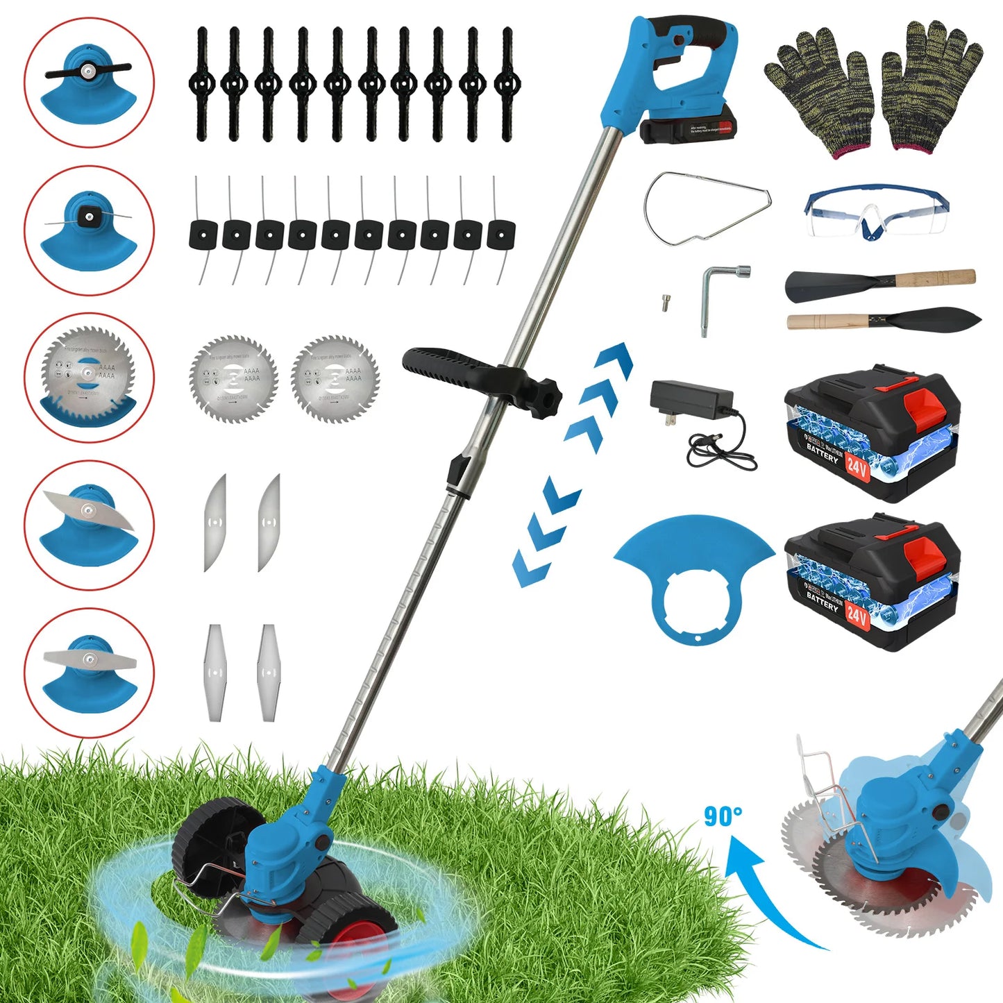 21V Cordless Grass Trimmer 3-In-1 Edger Mower With 2x2.0Ah Batteries