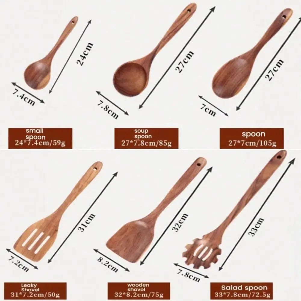 Natural Wooden Kitchen Utensil Set With Spoons Spatulas Tongs