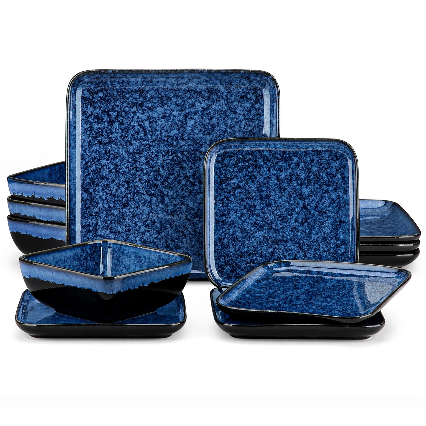MALACASA Ceramic Dinner Set Square Reactive Glaze Dinnerware