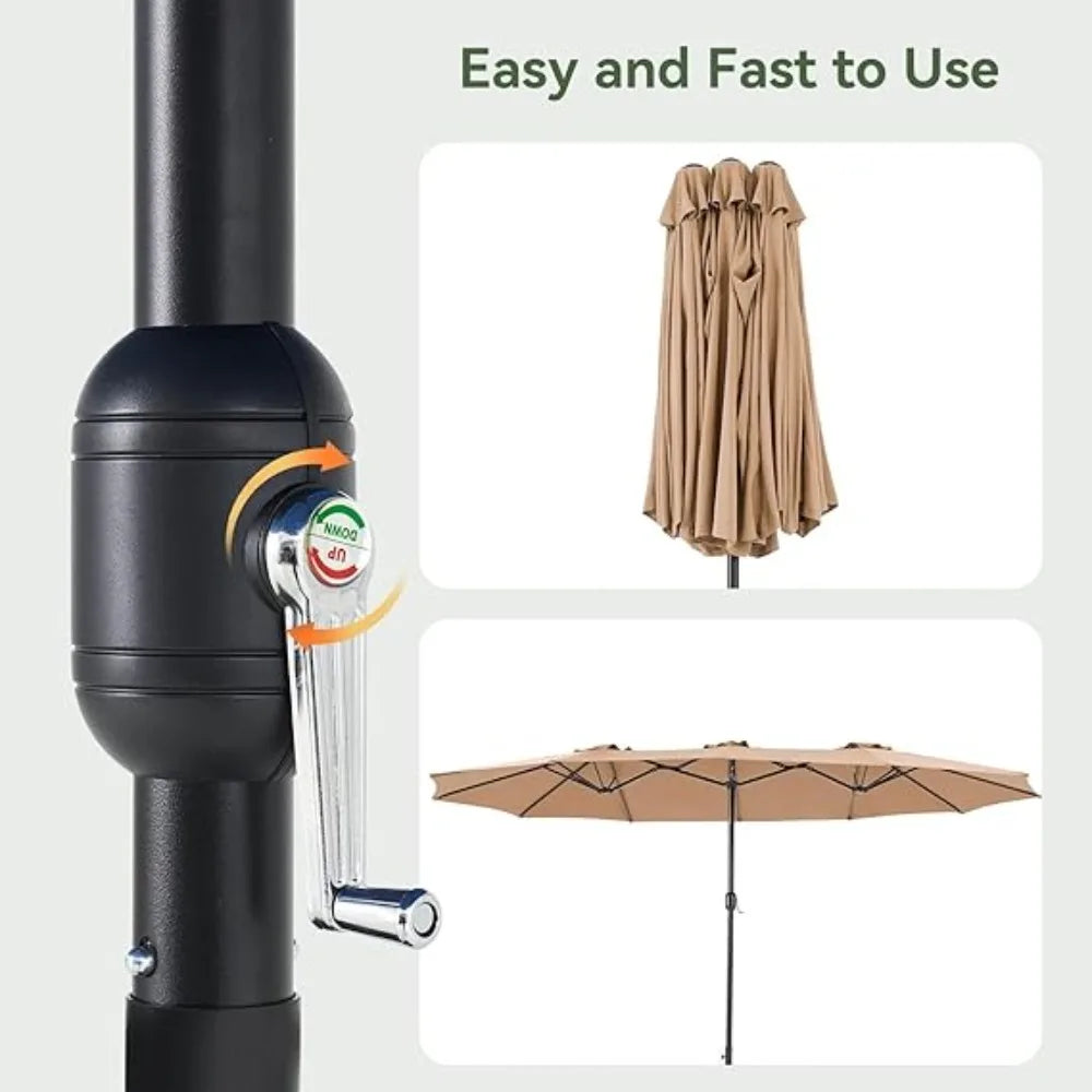 Outdoor Rectangular Patio Umbrella With Crank And Base Included