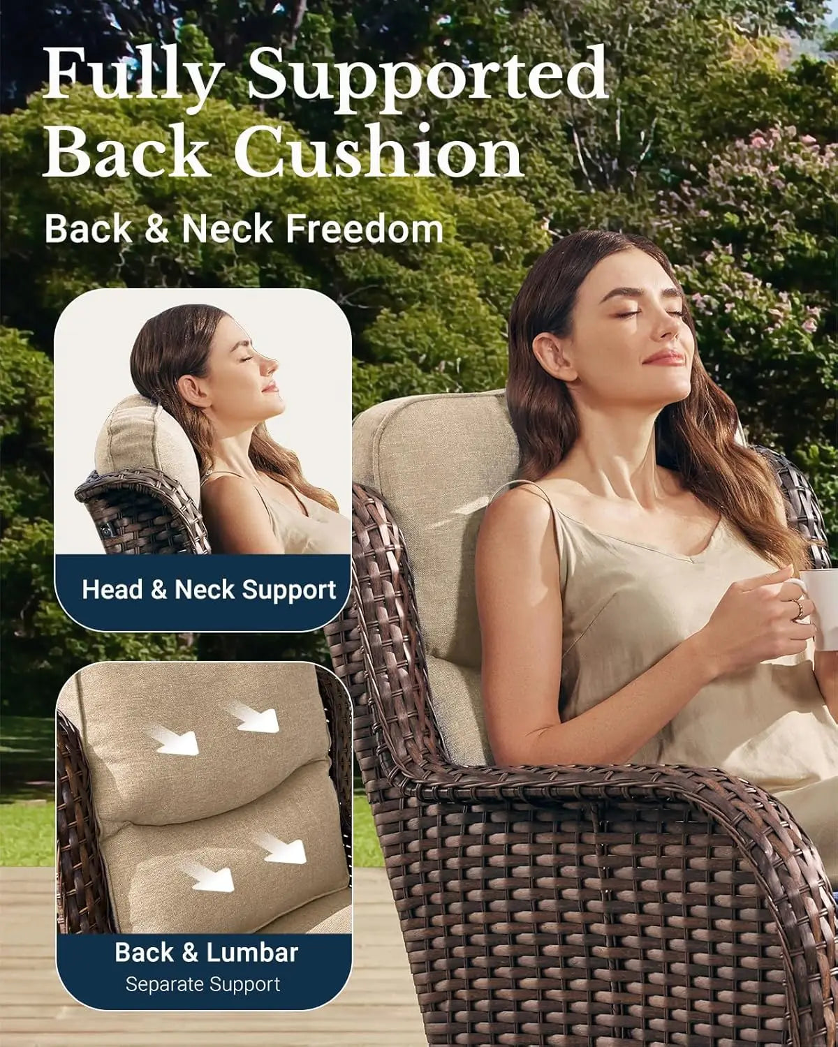 Five Piece Luxury Patio Furniture Set With Cushioned Wicker Chairs