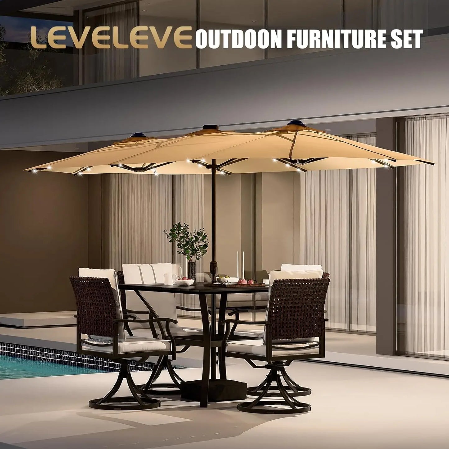 Double Sided Outdoor Patio Umbrella With Base Shade