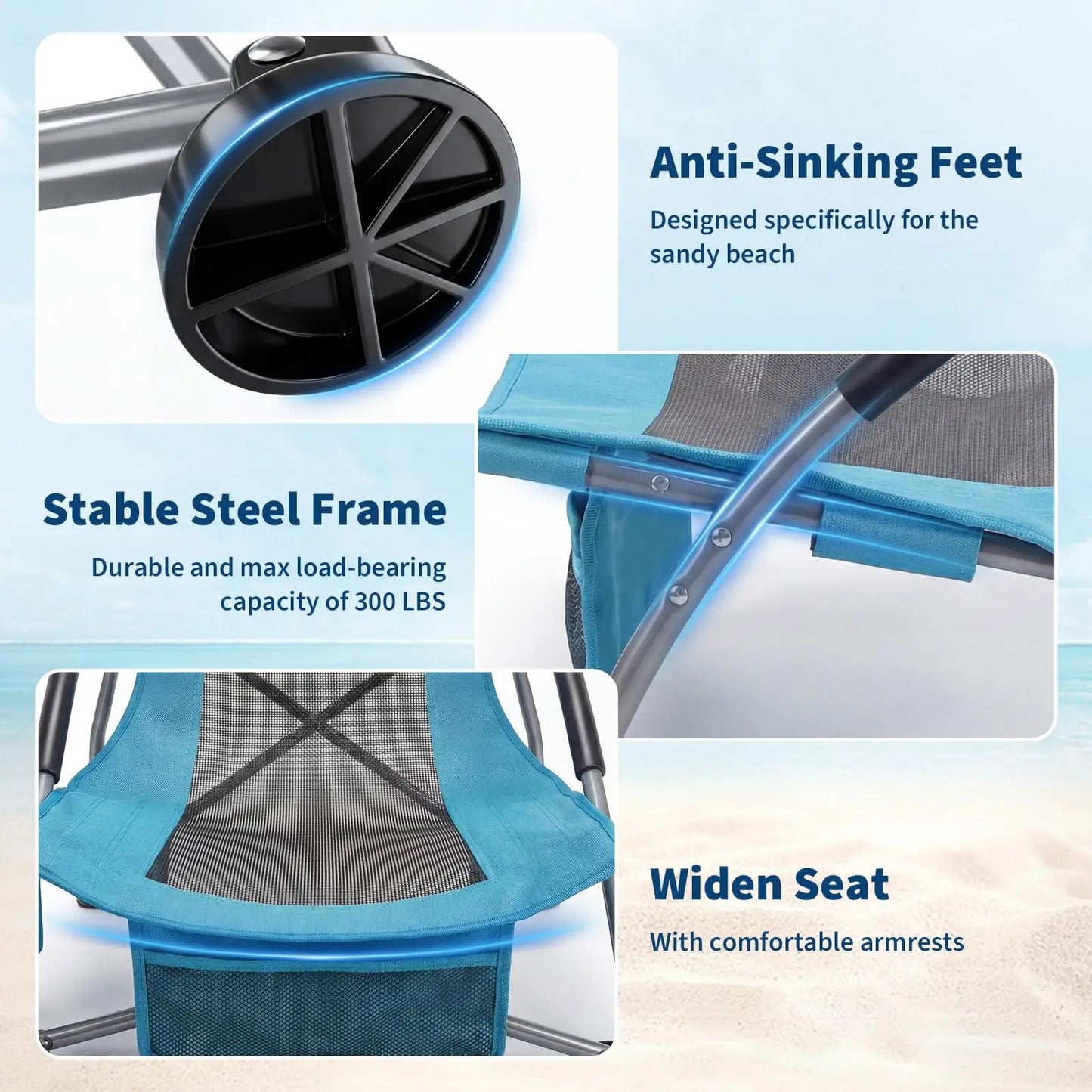HiMISS 2 Pack Low Beach Chairs Folding Portable Camping Chairs