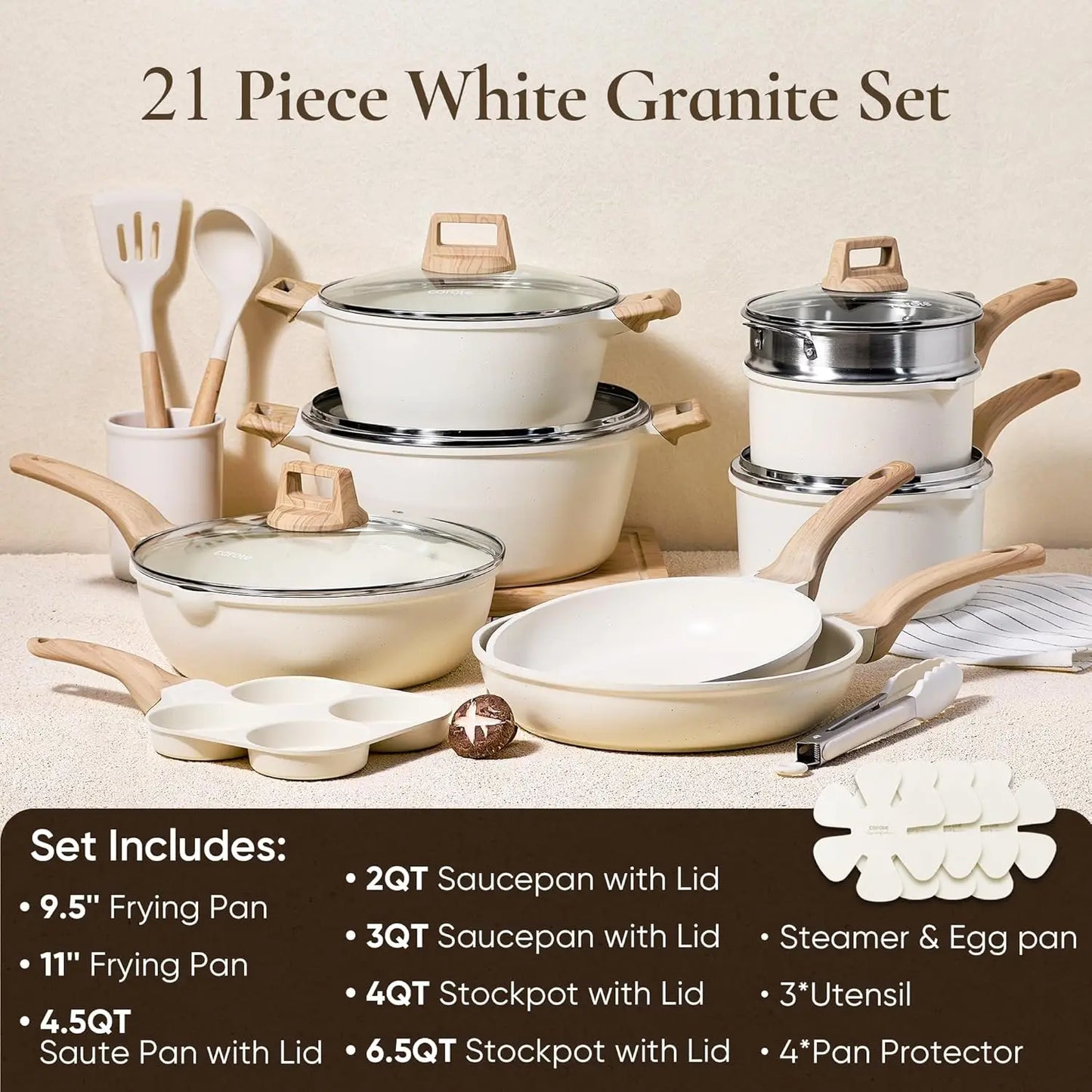 XMSJ Nonstick Pots And Pans Set 21 Piece Induction Cookware