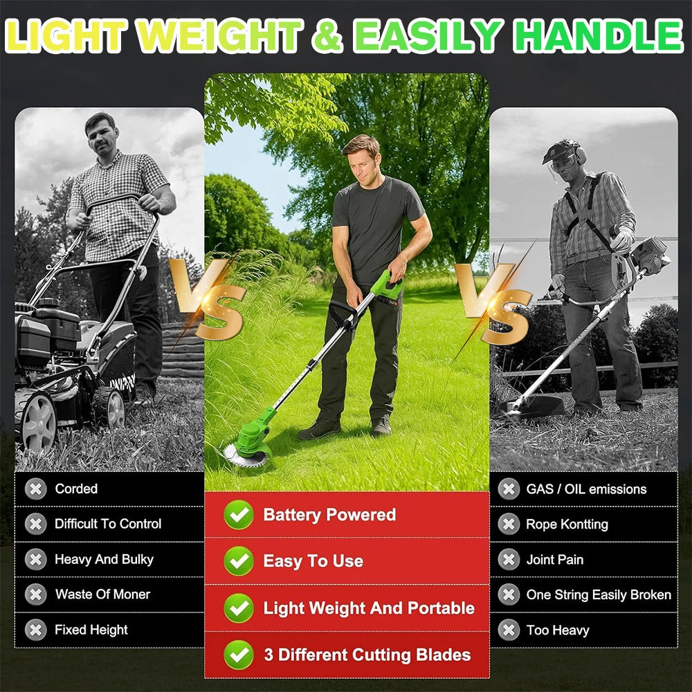 Cordless Weed Eater Lawn Edger Trimmer With 2 Batteries, Lightweight