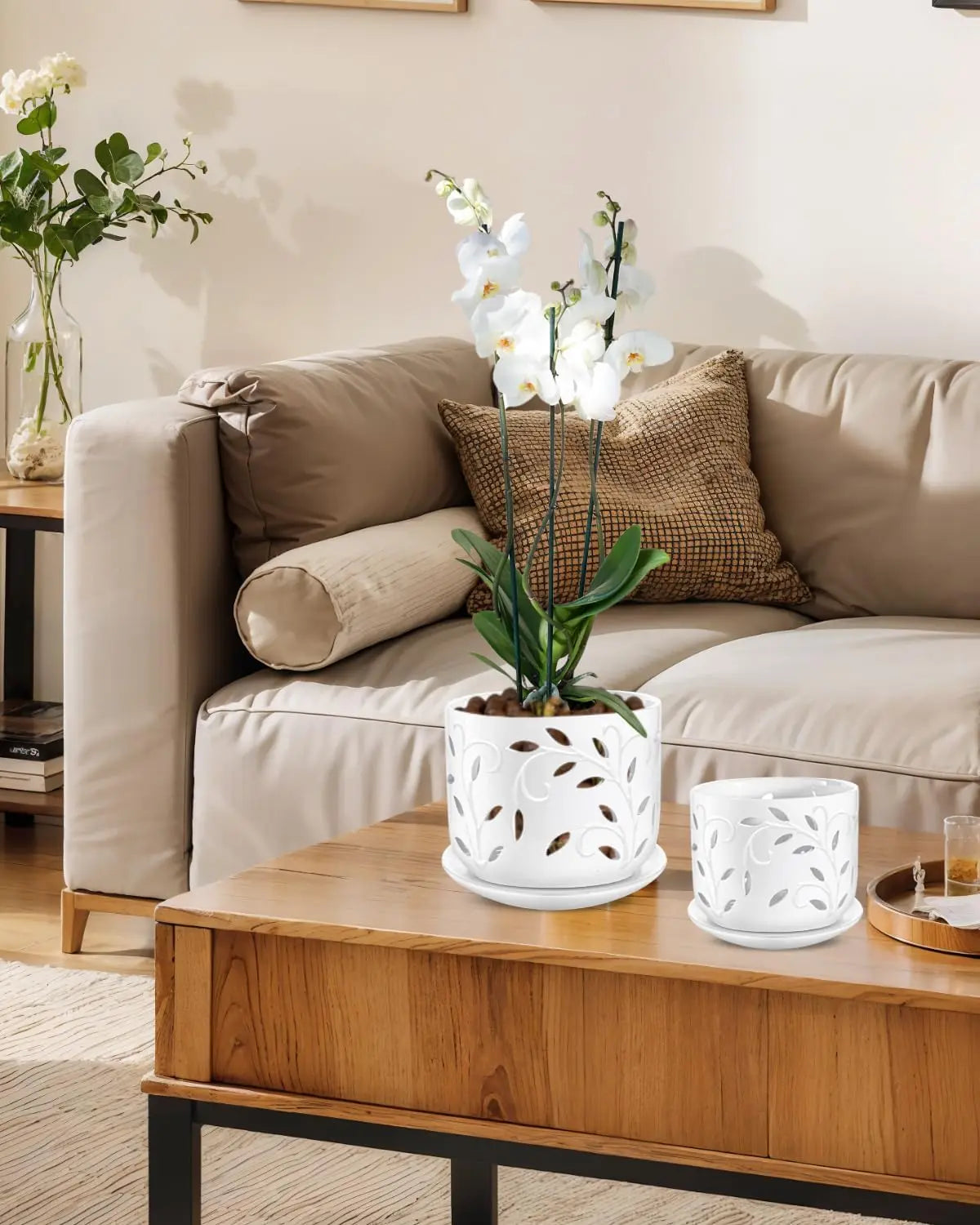 Ceramic Orchid Pot With Drainage Holes And Tray Indoor Outdoor